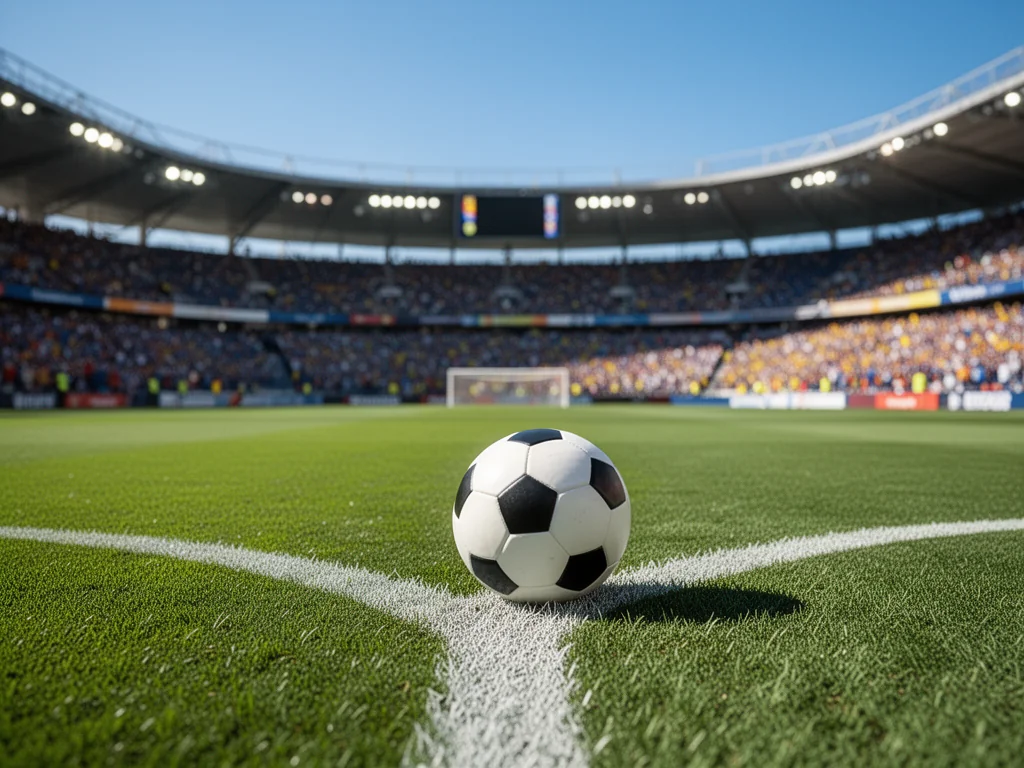 Piłka na zielonej murawie przy linii bocznej stadionu, w tle kibice – atmosfera meczu Superligaen.